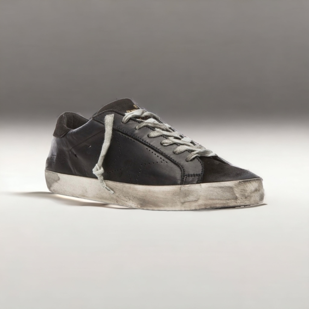 Golden Goose Black Leather Distressed Low Top Sneakers